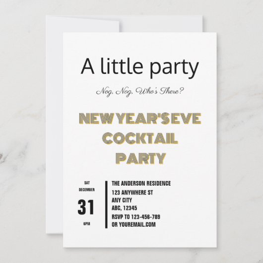 Minimalistische New Year Eve Cocktail Party Kaart (Voorkant)