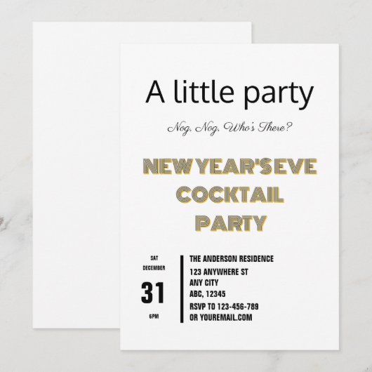 Minimalistische New Year Eve Cocktail Party Kaart (Voorkant / Achterkant)
