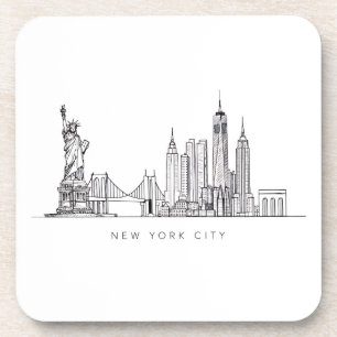 Minimalistische New York City Skyline Lijnkunst Bier Onderzetter