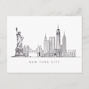 Minimalistische New York City Skyline Lijnkunst Briefkaart