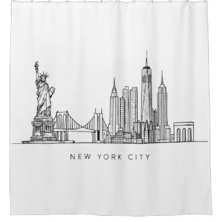 Minimalistische New York City Skyline Lijnkunst Douchegordijn