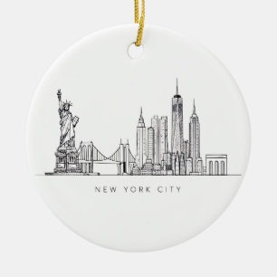 Minimalistische New York City Skyline Lijnkunst Keramisch Ornament