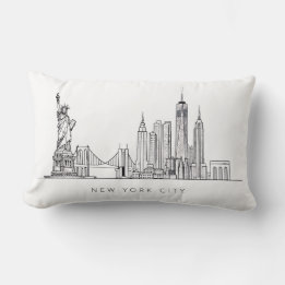 Minimalistische New York City Skyline Lijnkunst Kussen
