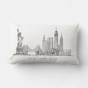 Minimalistische New York City Skyline Lijnkunst Kussen