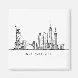 Minimalistische New York City Skyline Lijnkunst Magneet