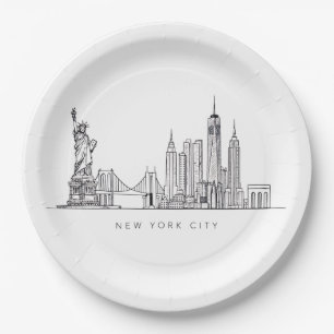 Minimalistische New York City Skyline Lijnkunst Papieren Bordje