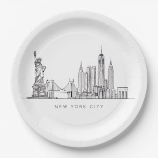 Minimalistische New York City Skyline Lijnkunst Papieren Bordje