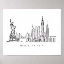 Minimalistische New York City Skyline Lijnkunst Poster