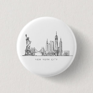 Minimalistische New York City Skyline Lijnkunst Ronde Button 3,2 Cm