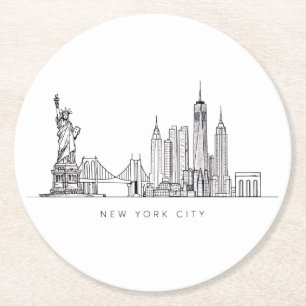 Minimalistische New York City Skyline Lijnkunst Ronde Kartonnen Onderzetter