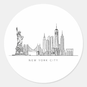 Minimalistische New York City Skyline Lijnkunst Ronde Sticker