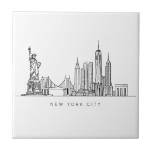 Minimalistische New York City Skyline Lijnkunst Tegeltje