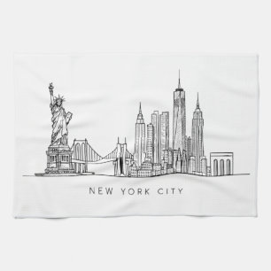 Minimalistische New York City Skyline Lijnkunst Theedoek