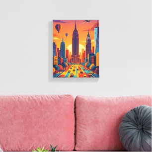 Minimalistische New York City Skyline Retro Reispo Canvas Afdruk