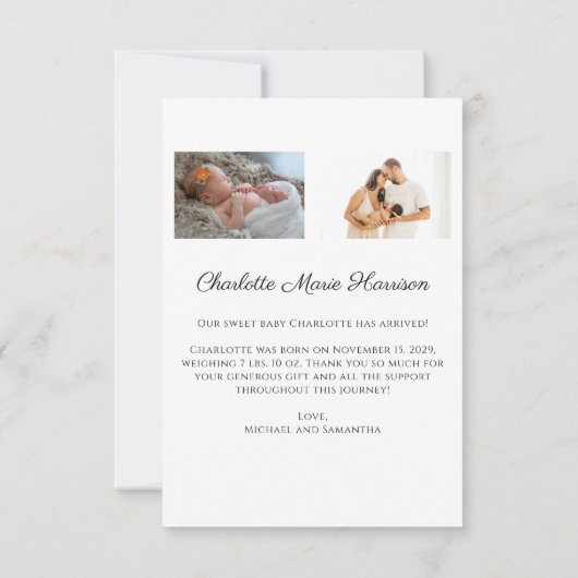 Minimalistische nieuwe baby dank u geboorte aankon kaart (Achterkant)