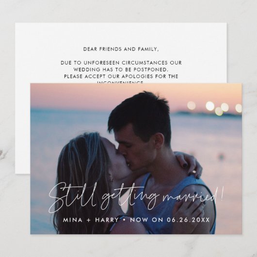 Minimalistische nog steeds trouwende bruiloft upda aankondiging (Voorkant / Achterkant)