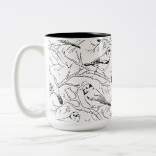 Minimalistische Noord-Amerikaanse Vogels Lijnkunst Tweekleurige Koffiemok
