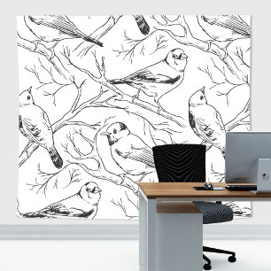 Minimalistische Noord-Amerikaanse Vogels Lijnkunst Wandkleed