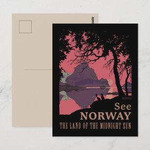 Minimalistische Noorwegen Zonsondergang Poster - B Briefkaart