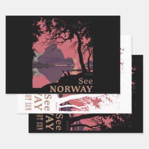 Minimalistische Noorwegen Zonsondergang Poster - B Inpakpapier Vel