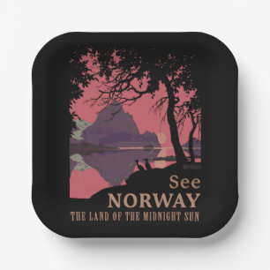 Minimalistische Noorwegen Zonsondergang Poster - B Papieren Bordje