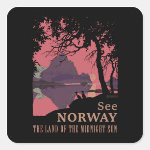 Minimalistische Noorwegen Zonsondergang Poster - B Vierkante Sticker