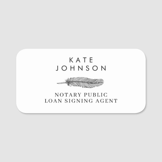 Minimalistische Notaris Ondertekenaar Feather Quil Naamplaatje (Voorkant)