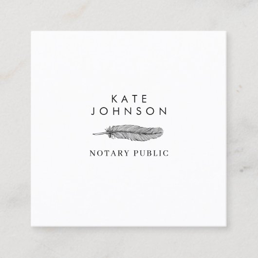 Minimalistische Notaris Ondertekenaar Feather Quil Vierkante Visitekaartje (Voorkant)