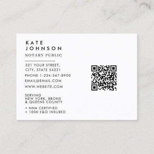 Minimalistische notaris ondertekenaar zwart wit Lo Visitekaartje (Achterkant)