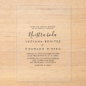 Minimalistische Nuestra Boda bruiloft Acryl Uitnodigingen (Voorkant)