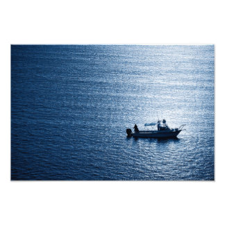 Minimalistische Oceaan Muurkunst Visser Blauw Foto Afdruk