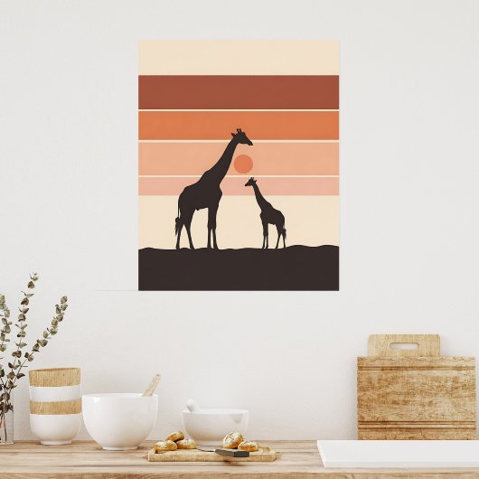 Minimalistische Oerwoud Giraffe Art Poster (Keuken)