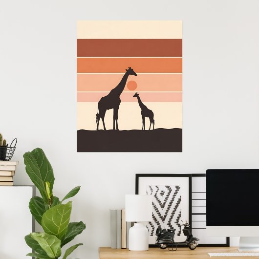 Minimalistische Oerwoud Giraffe Art Poster (Thuiskantoor)