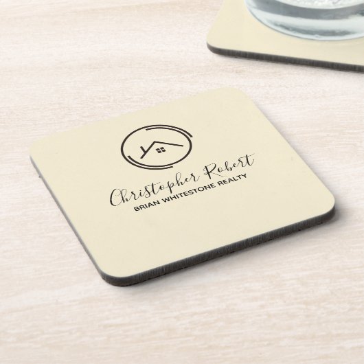 Minimalistische Off White Vastgoed Bier Onderzetter (Linkerzijde)