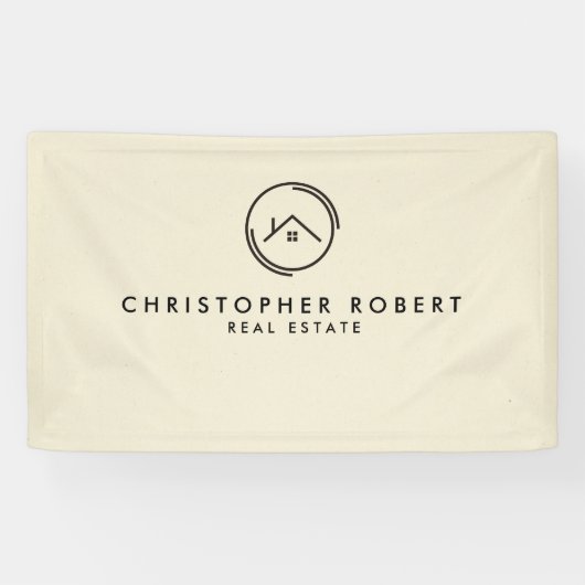 Minimalistische Off White Vastgoed Spandoek (Horizontaal)
