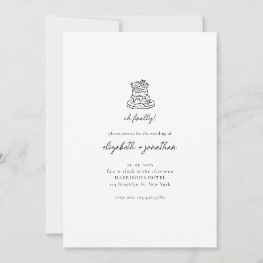 Minimalistische Oh eindelijk script bruiloft Kaart (Voorkant)