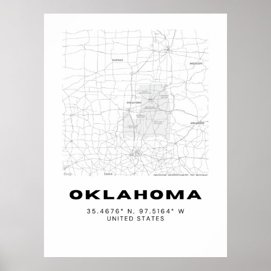 Minimalistische Oklahoma Kaart Kunst - Zwart en Wi Poster (Voorkant)