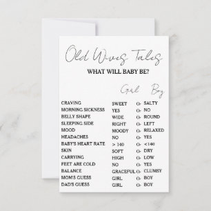 Minimalistische Old Wives Tales Baby Shower Spelka Kaart
