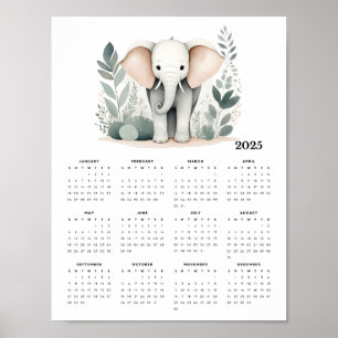 Minimalistische olifant Boho 2025 wandkalender Poster