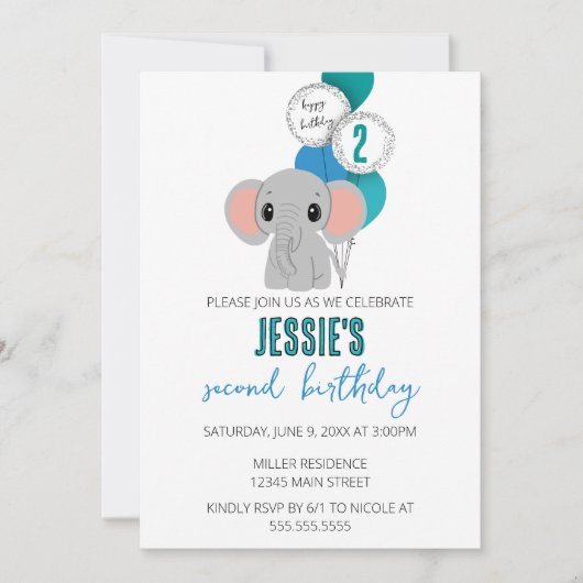 Minimalistische Olifant Verjaardag Uitnodiging (Voorkant)