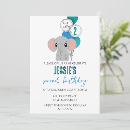 Minimalistische Olifant Verjaardag Uitnodiging (Staand voorkant)