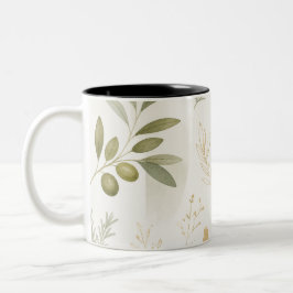 Minimalistische olijf- en rozemarijn botanische mo tweekleurige koffiemok