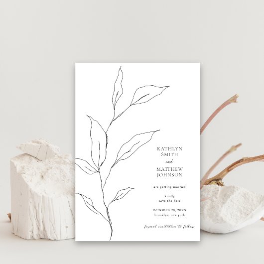 Minimalistische Olijfblad tak groen bruiloft Save The Date