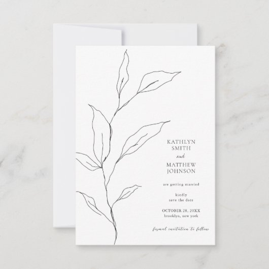 Minimalistische Olijfblad tak groen bruiloft Save The Date (Voorkant)