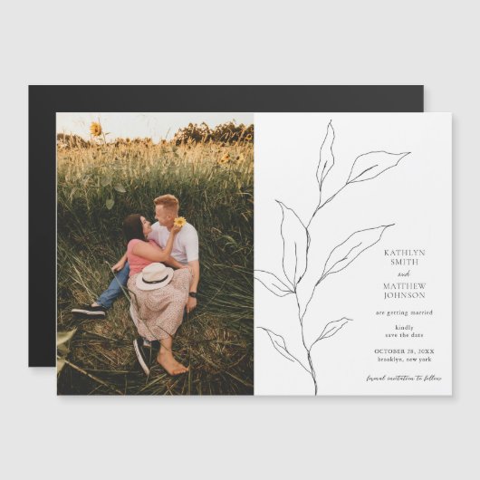 Minimalistische olijfbladgroen sparen de datum magnetische uitnodiging (Voorkant / Achterkant)