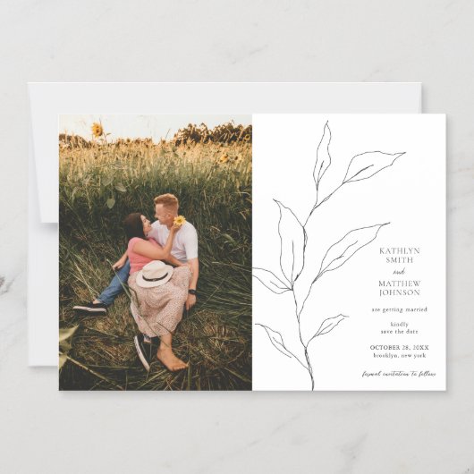 Minimalistische olijfbladgroen sparen de datum magnetische uitnodiging (Voorkant)