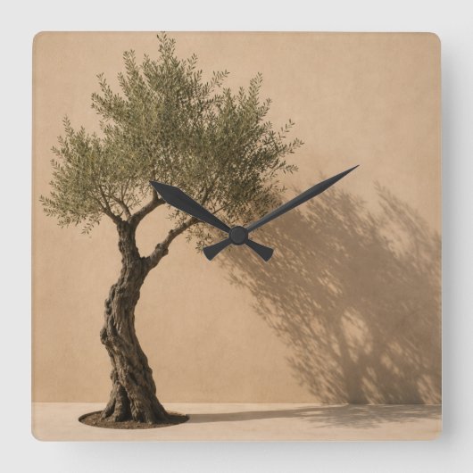 Minimalistische olijfboom wandklok (Voorkant)