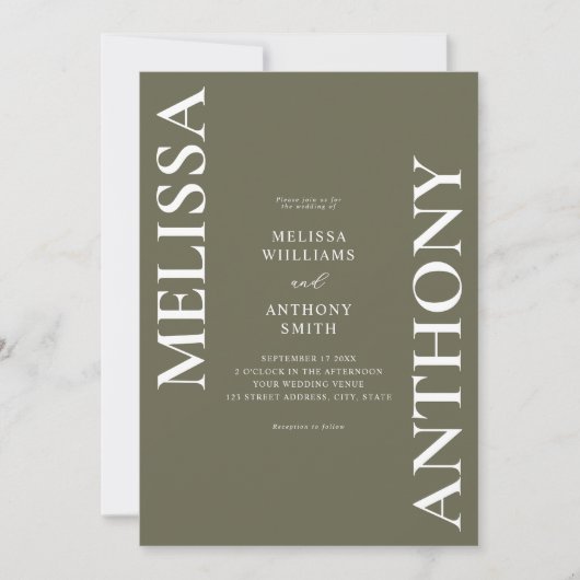 Minimalistische olijfgroen moderne bruiloft kaart (Voorkant)