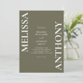 Minimalistische olijfgroen moderne bruiloft kaart (Staand voorkant)