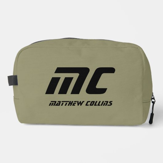 Minimalistische Olijfgroen Monogram Naam Mannen Toilettasje (Voorkant)